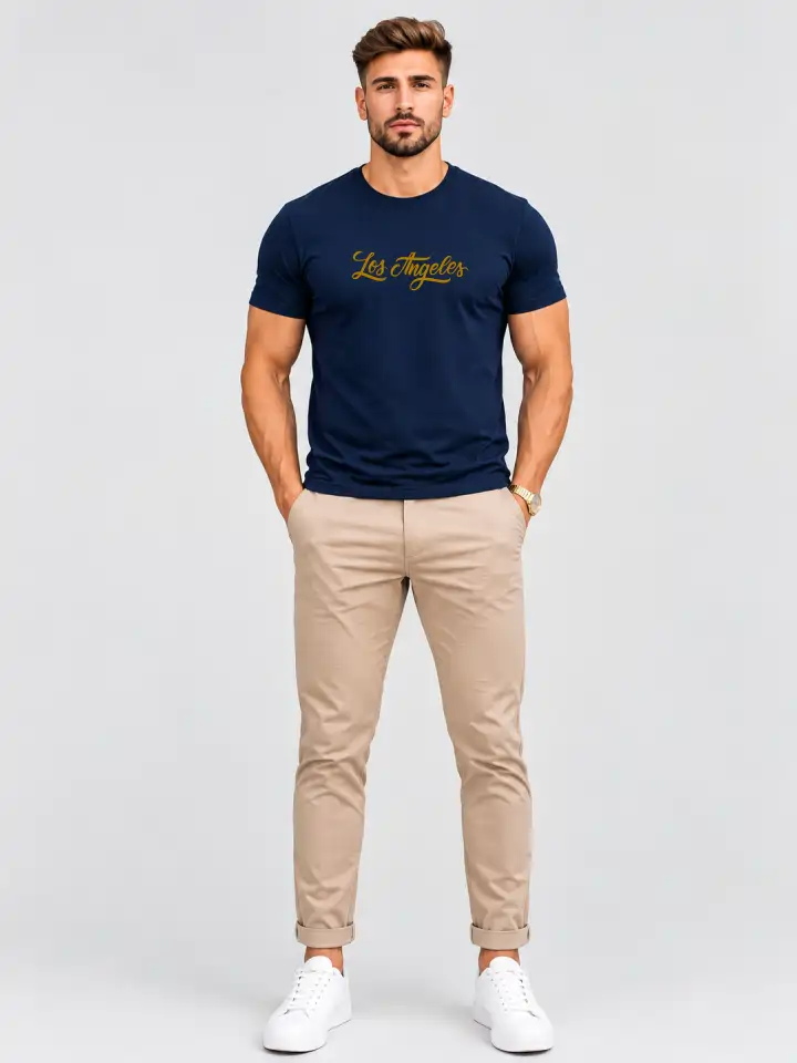 Camiseta Masculina Los Angeles 1.0 Azul Marinho 100% Algodão 30.1 Penteado (estampa gold)