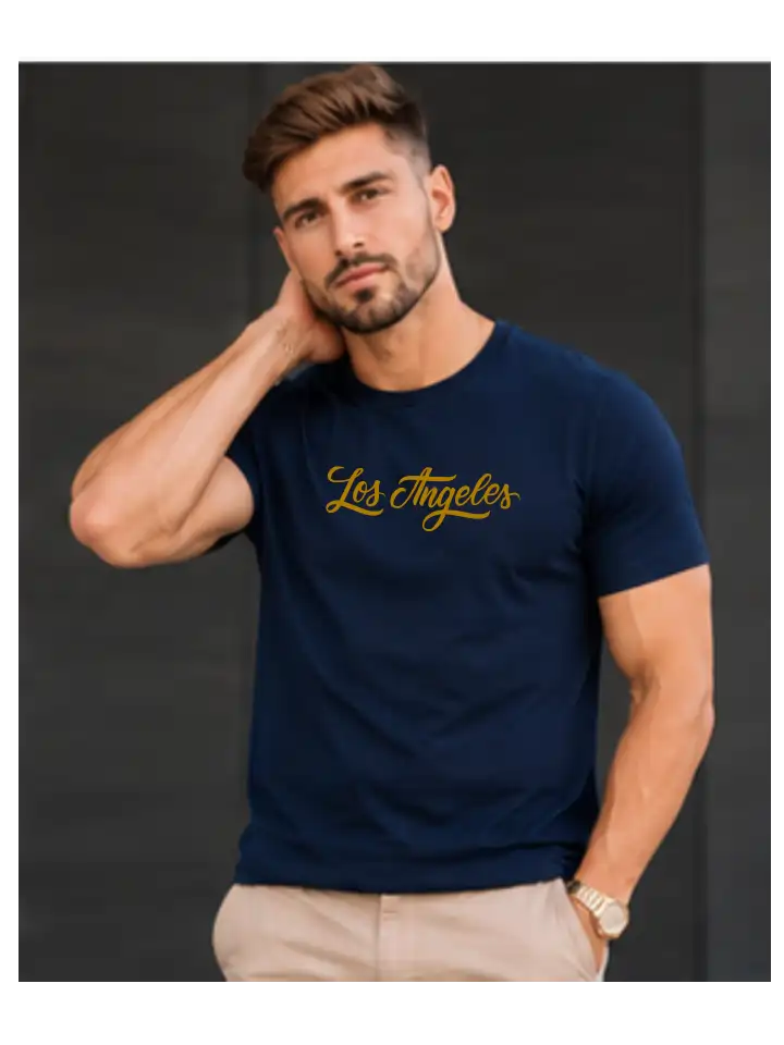 Camiseta Masculina Los Angeles 1.0 Azul Marinho 100% Algodão 30.1 Penteado (estampa gold) - Image 2
