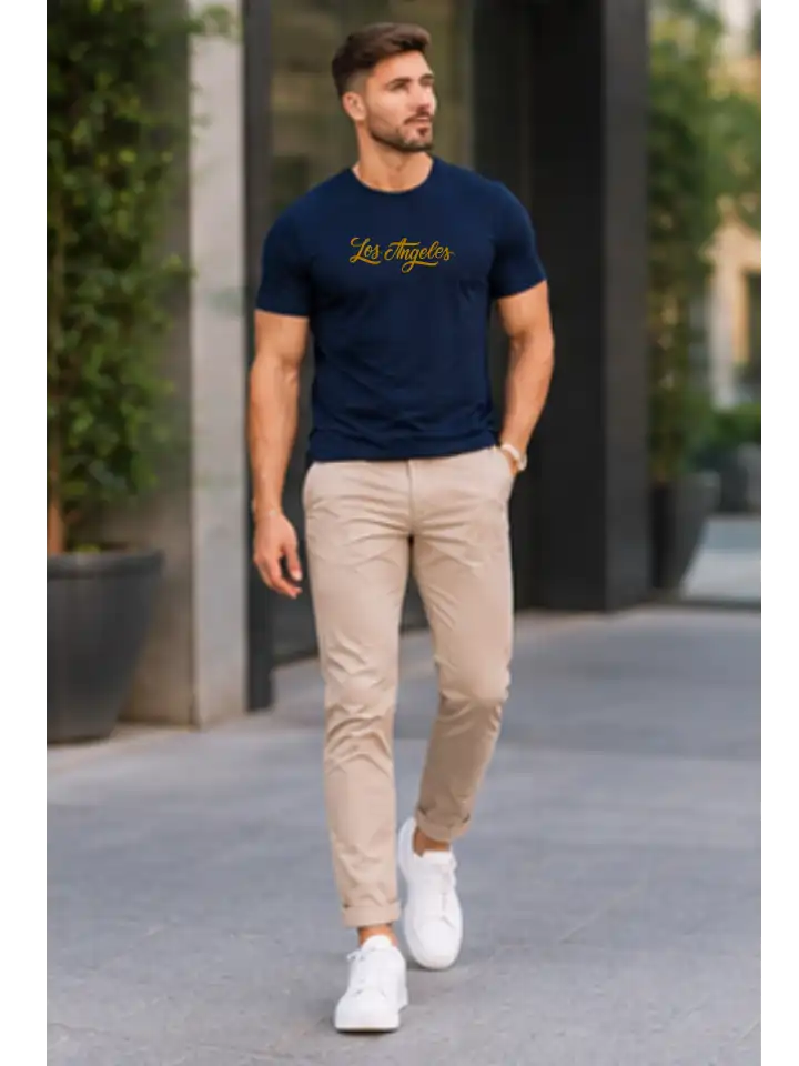 Camiseta Masculina Los Angeles 1.0 Azul Marinho 100% Algodão 30.1 Penteado (estampa gold) - Image 3