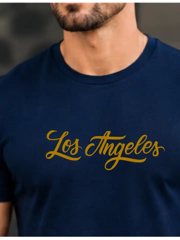 Camiseta Masculina Los Angeles 1.0 Azul Marinho 100% Algodão 30.1 Penteado (estampa gold) - Image 4