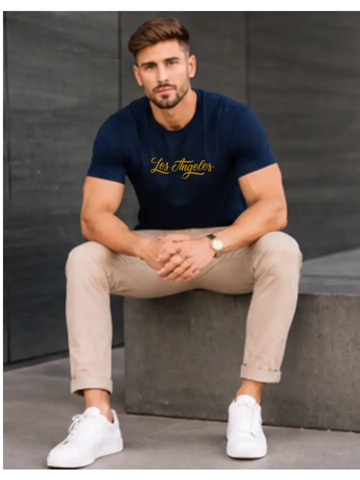 Camiseta Masculina Los Angeles 1.0 Azul Marinho 100% Algodão 30.1 Penteado (estampa gold) - Image 5
