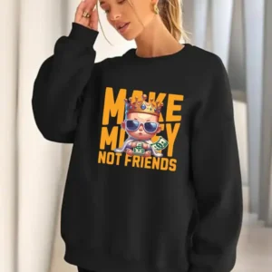 Blusa de moletom careca Feminino Preto Hill K (estampa make money)