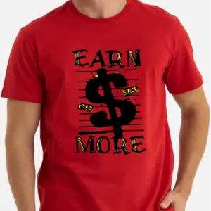Camiseta Masculina Vermelha 100% algodão 30.1 Penteado Hill K Money (ganhar + dinheiro)