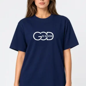 Camiseta feminina Azul Marinho 100% algodão 30.1 penteado premium (estampa Deus é bom)