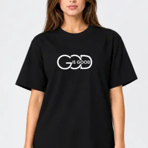 Camiseta feminina Preta 100% algodão 30.1 penteado premium (estampa Deus é bom)