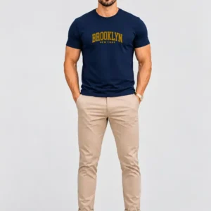 Camiseta Brooklyn Azul Marinho 100% Algodão 30.1 (estampa gold)