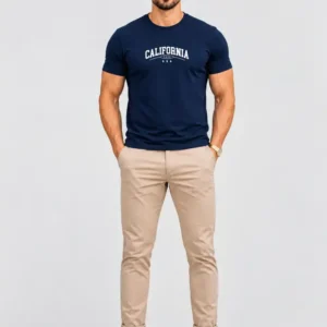 Camiseta Masculina Califórnia Azul Marinho100% Algodão 30.1 - Estampa white