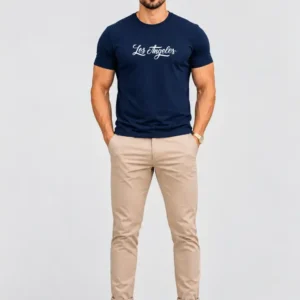 Camiseta Masculina Los Angeles 1.0 Azul Marinho 100% Algodão 30.1 Penteado (Estampa branca)