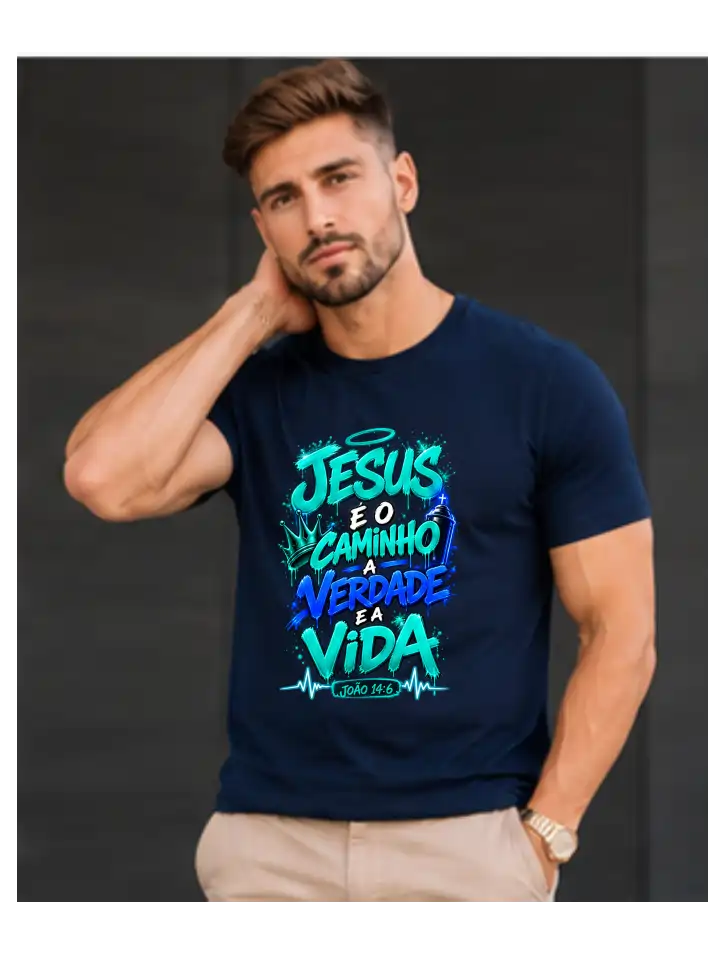 Camiseta Masculina Azul Marinho 100% Algodão 30.1 Penteado (Estampa Biblica) - Image 4