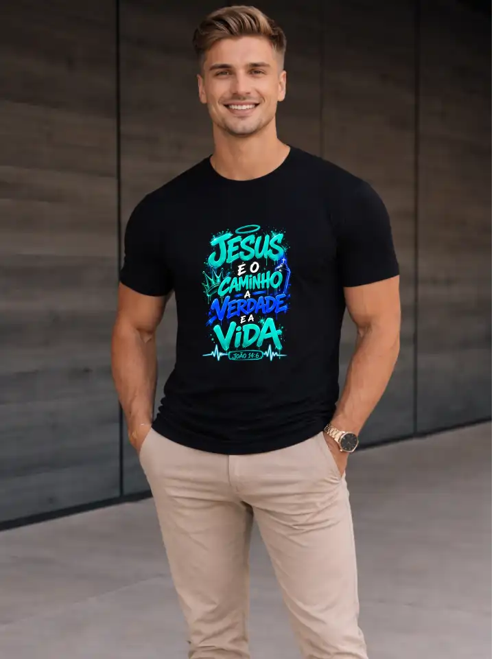 Camiseta Masculina Preta 100% Algodão 30.1 Penteado (Estampa Biblica) - Image 2