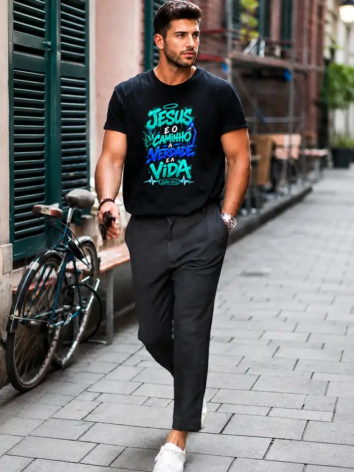 Camiseta Masculina Preta 100% Algodão 30.1 Penteado (Estampa Biblica) - Image 3