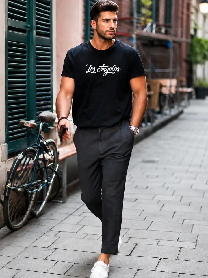 Camiseta Masculina Los Angeles Preta 100% Algodão 30.1 Penteado (Estampa branca) - Image 3