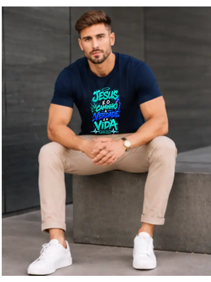 Camiseta Masculina Azul Marinho 100% Algodão 30.1 Penteado (Estampa Biblica) - Image 3