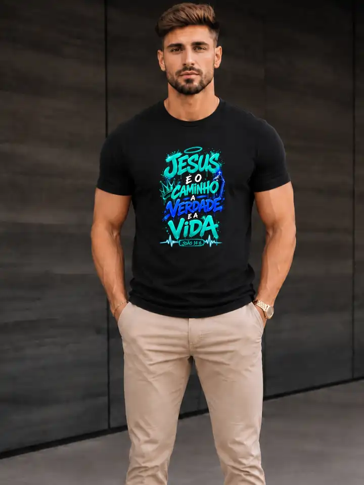 Camiseta Masculina Preta 100% Algodão 30.1 Penteado (Estampa Biblica) - Image 4
