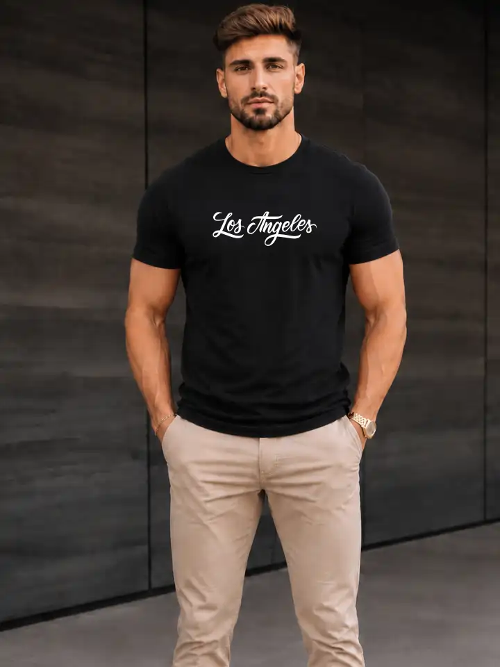 Camiseta Masculina Los Angeles Preta 100% Algodão 30.1 Penteado (Estampa branca) - Image 4
