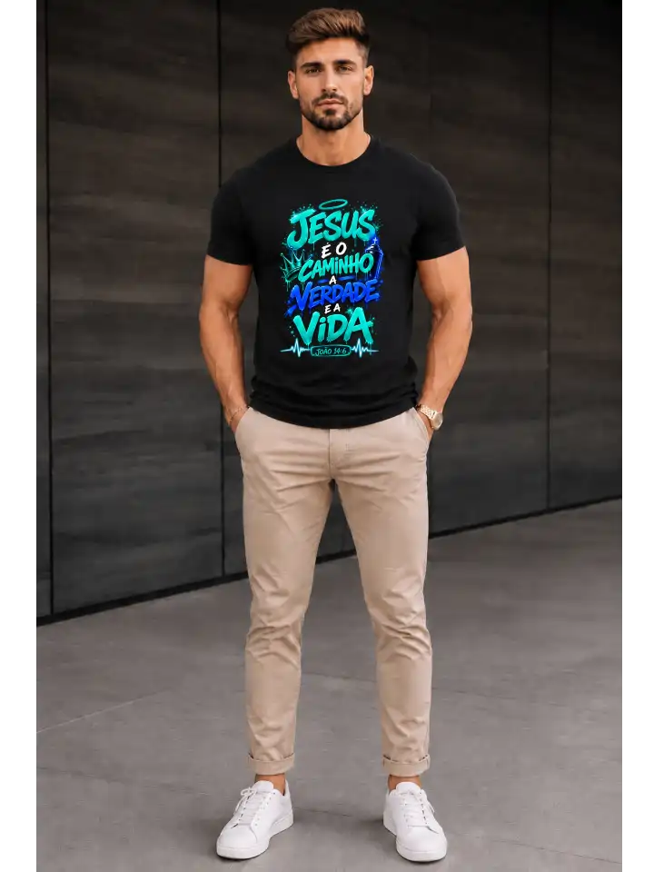 Camiseta Masculina Preta 100% Algodão 30.1 Penteado (Estampa Biblica) - Image 5