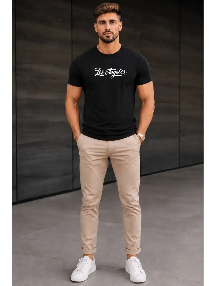 Camiseta Masculina Los Angeles Preta 100% Algodão 30.1 Penteado (Estampa branca) - Image 5